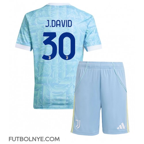 Camiseta Juventus Jonathan David #30 Visitante Equipación para niños 2025-26 manga corta (+ pantalones cortos)